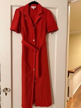 Rouje Raella dress Textured Button-Front Midi Dress with Tie Waist